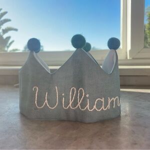 Baby boy William adjustable crown first birthday 1/2 half birthday crown